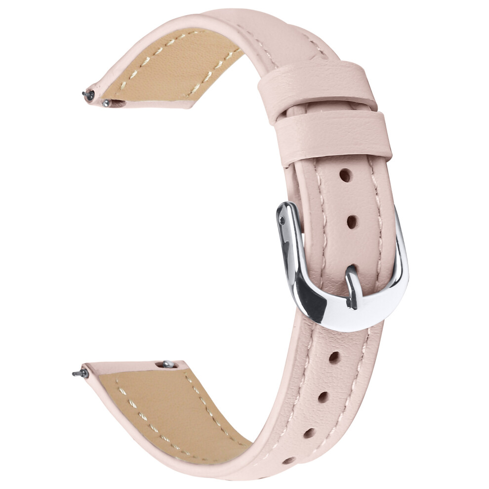 (Pink) For Garmin Vivoactive 4S 40Mm Watch Band Silver Buckle Slim Leather Strap Pink,Silver 6914286484413