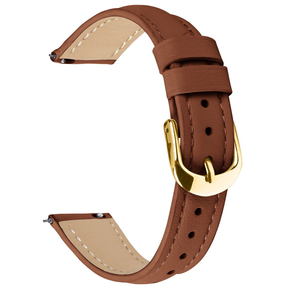 (Brown) For Garmin Vivoactive 4S 40Mm Watch Band Gold Buckle Slim Leather Strap Brown,Gold 6914284644451