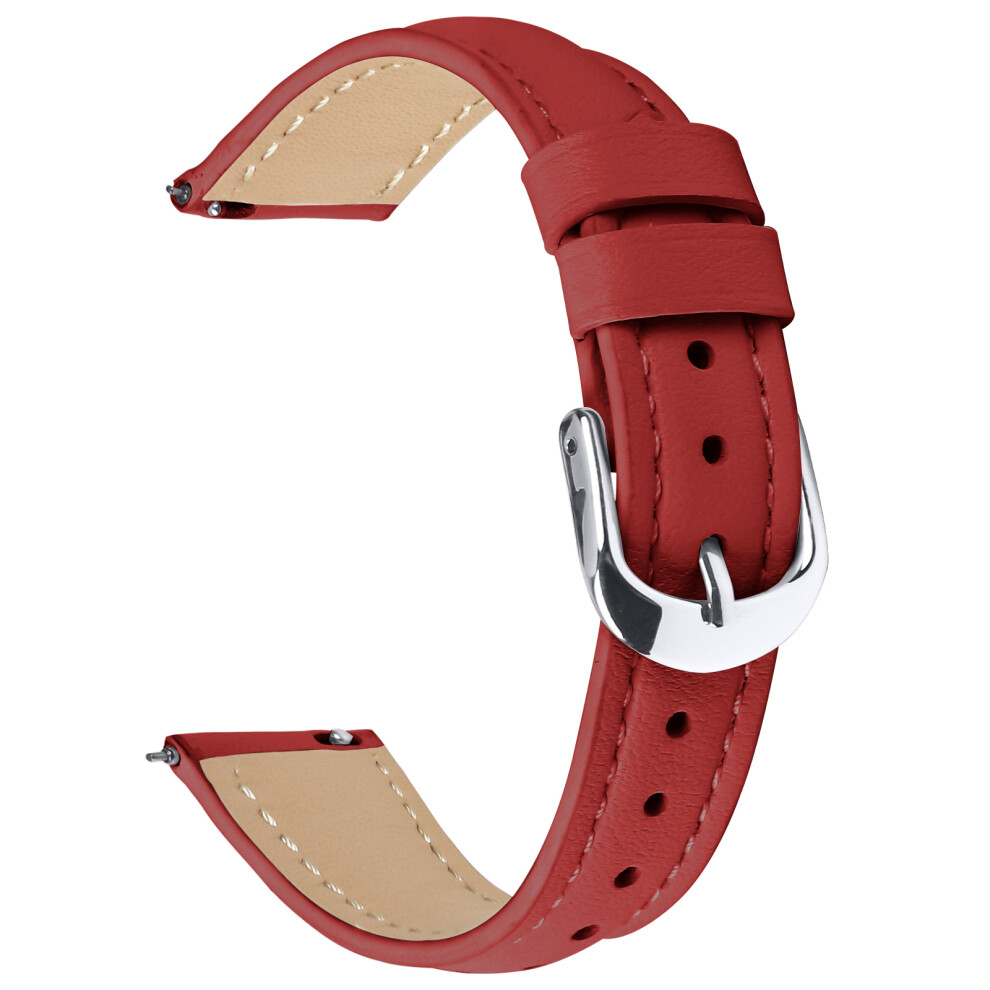 (Red) For Garmin Vivoactive 4S 40Mm Watch Band Silver Buckle Slim Leather Strap Red,Silver 6914289558883