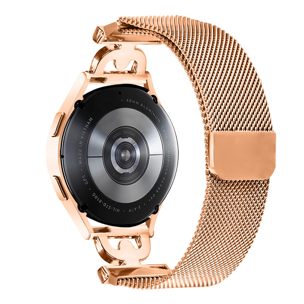 (Rose ) Watch Band For Huawei Watch Gt 3 Pro 43Mm / Watch Gt 3 42Mm / Honor Watch Es Milanese Stainless Steel Strap D-Shape Rhinestones D Gold 6914285525285