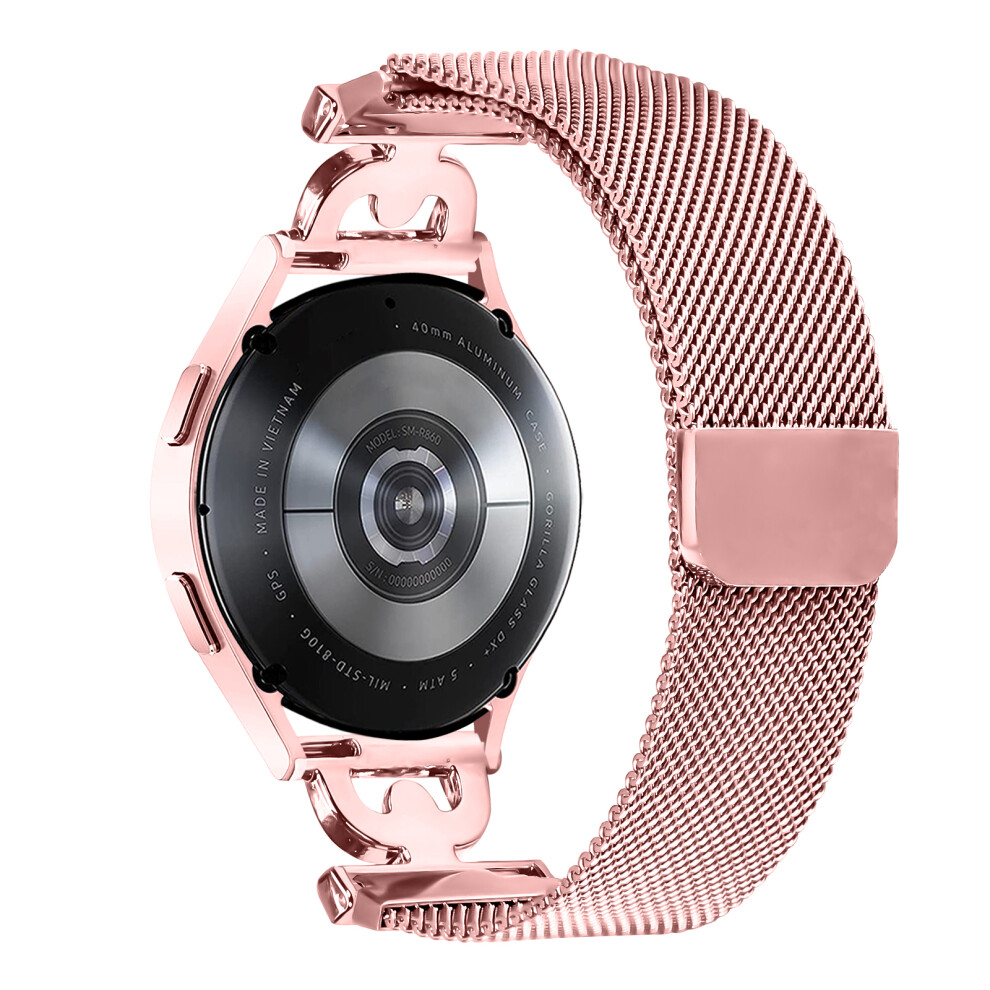(Rose ) Watch Band For Huawei Watch Gt 3 Pro 43Mm / Watch Gt 3 42Mm / Honor Watch Es Milanese Stainless Steel Strap D-Shape Rhinestones D Pink 6914281415115