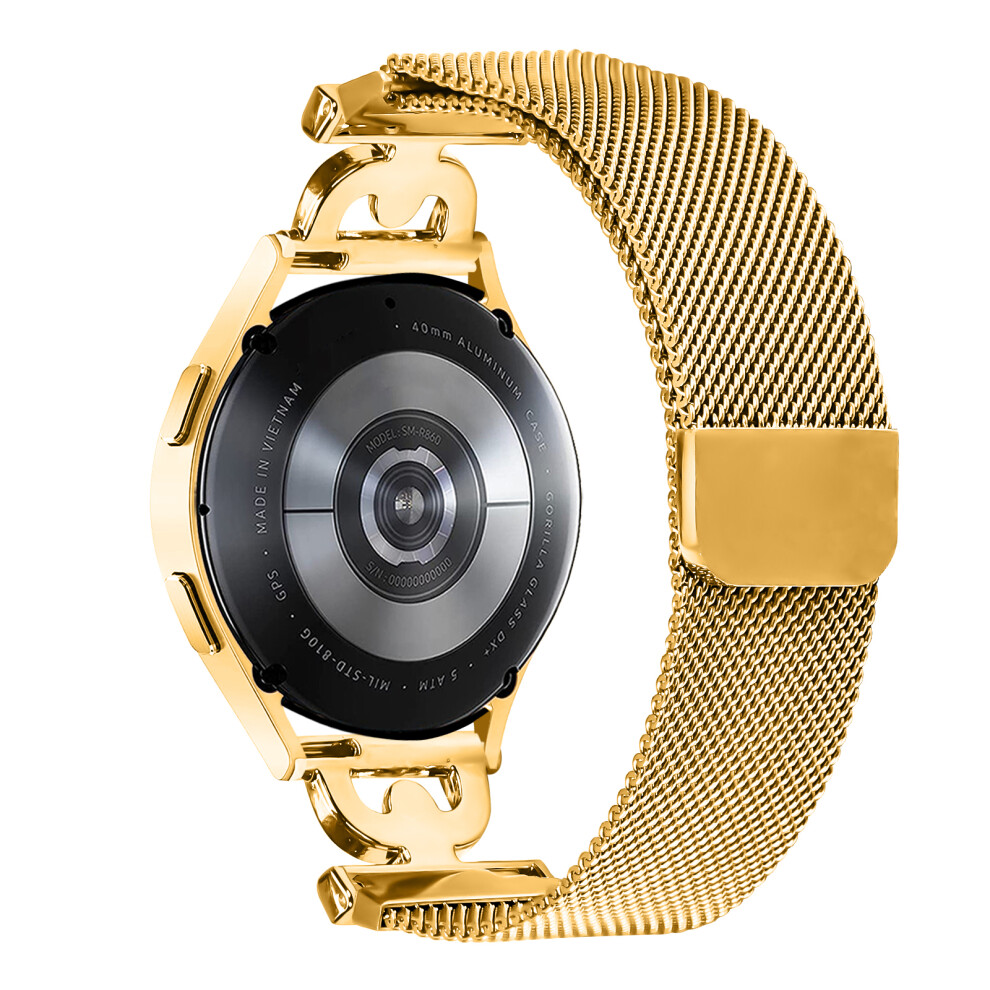 (Gold) Watch Band For Samsung Galaxy Watch3 41mm / Watch Active2 40mm 44mm Milanese Stainless Steel Strap D-Shape Rhinestones Decor-image-OPC-PMCTZH8-NEW