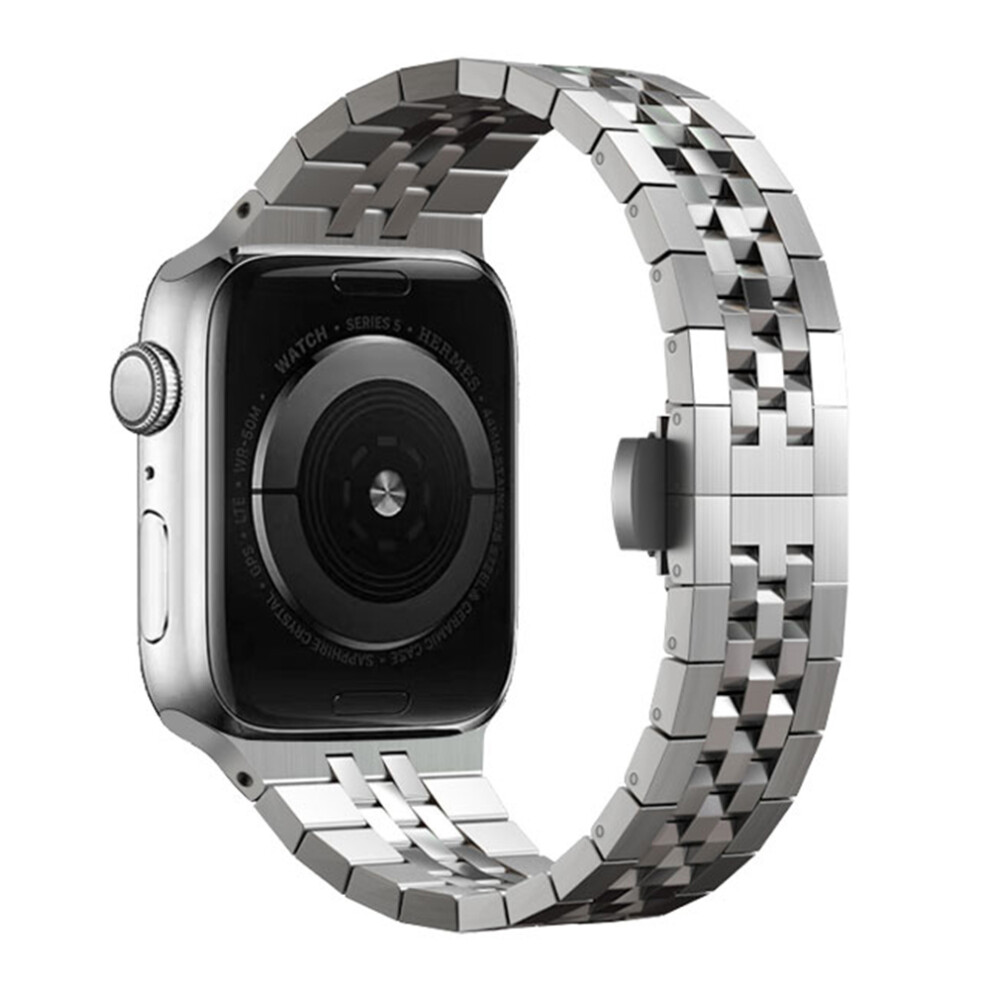 (Titanium) Stainless Steel Strap for Apple Watch Ultra 3 2 1 49mm / Series 11 10 46mm / 9 8 7 45mm / SE3 SE2 SE 6 5 4 44mm / 3 2 1 42mm Butt-image-OPC-PMCTZHV-NEW