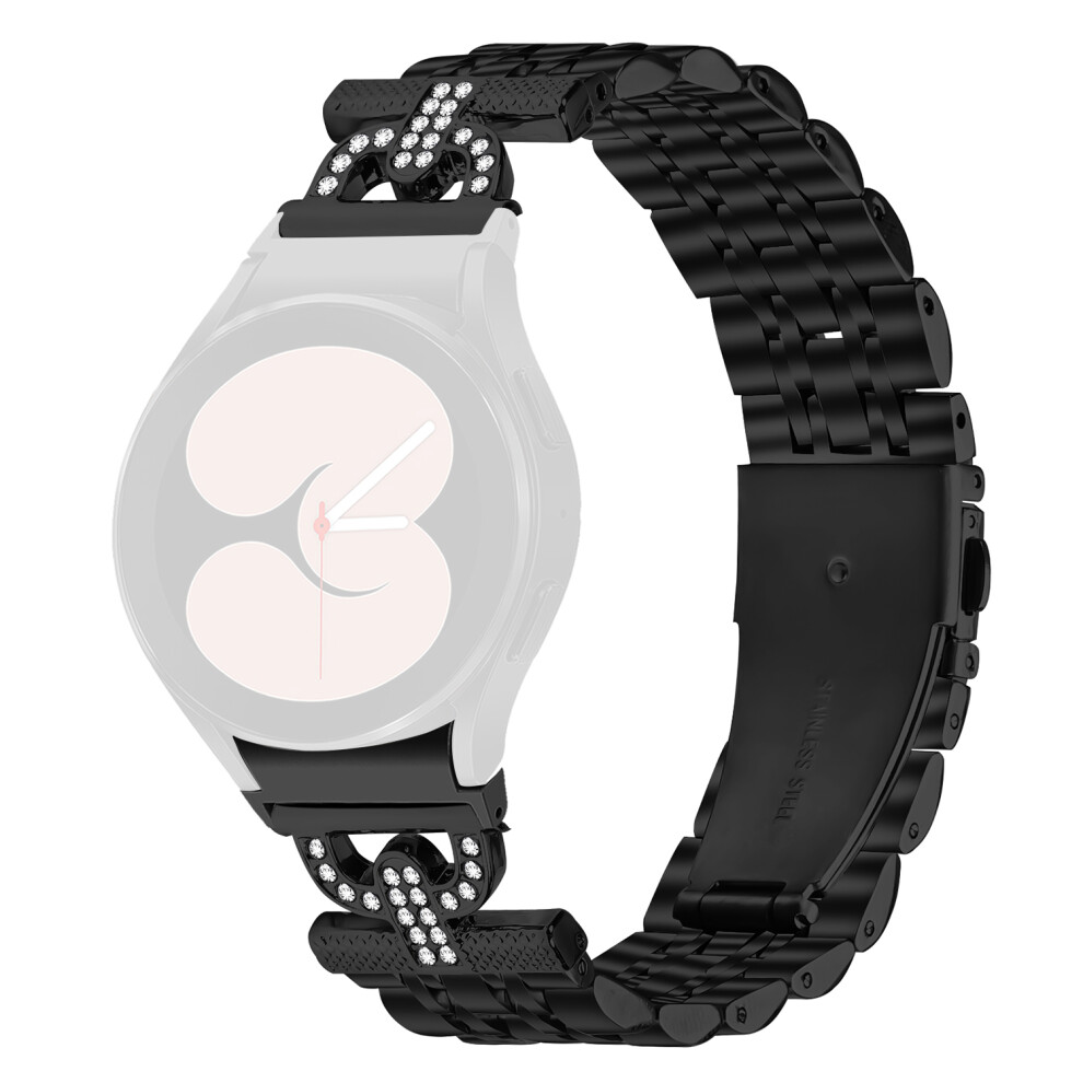 (Black) Colored Watch Band With Connector For Samsung Galaxy Watch6 Classic 47Mm / 43Mm / Watch6 44Mm / 40Mm D-Shape Rhinestones Stainles Black 6914282775379