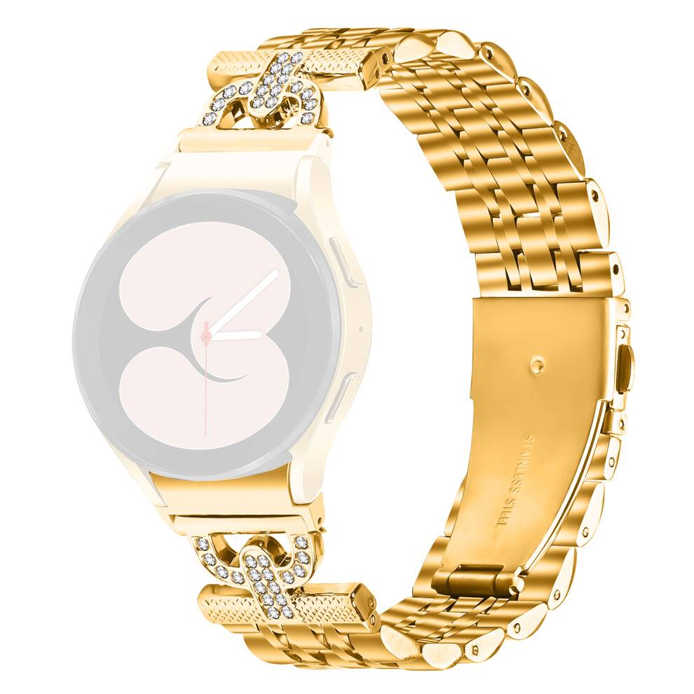 (Gold) Colored Watch Band With Connector For Samsung Galaxy Watch6 Classic 47Mm / 43Mm / Watch6 44Mm / 40Mm D-Shape Rhinestones Stainles Gold 6914283286577
