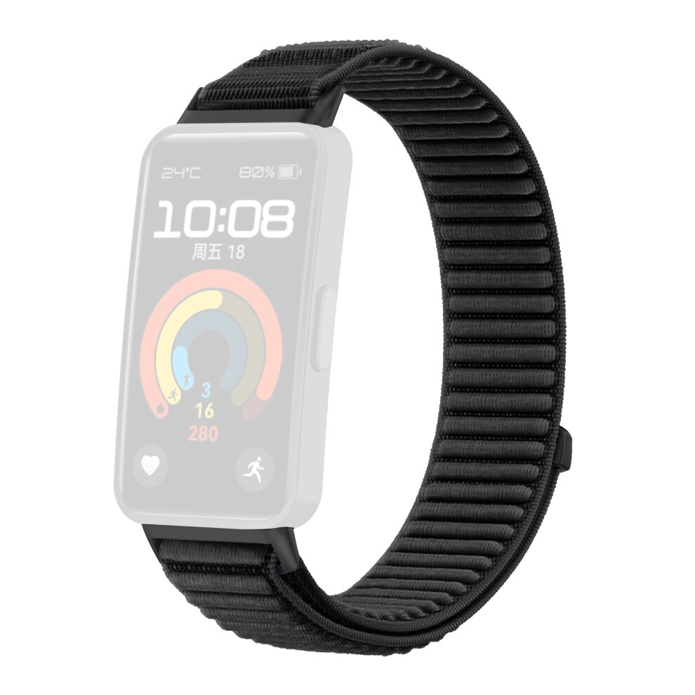 (Black) Woven Nylon Strap For Huawei Band 10 / 9 / 8 Magic Tape Watch Band Black 6914286513625