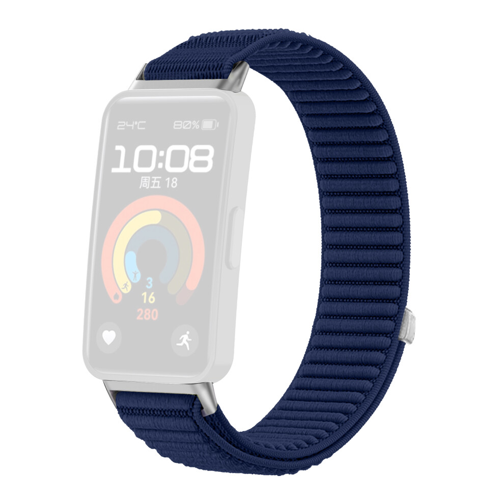 (Dark ) Woven Nylon Strap For Huawei Band 10 / 9 / 8 Magic Tape Watch Band Blue 6914285630484