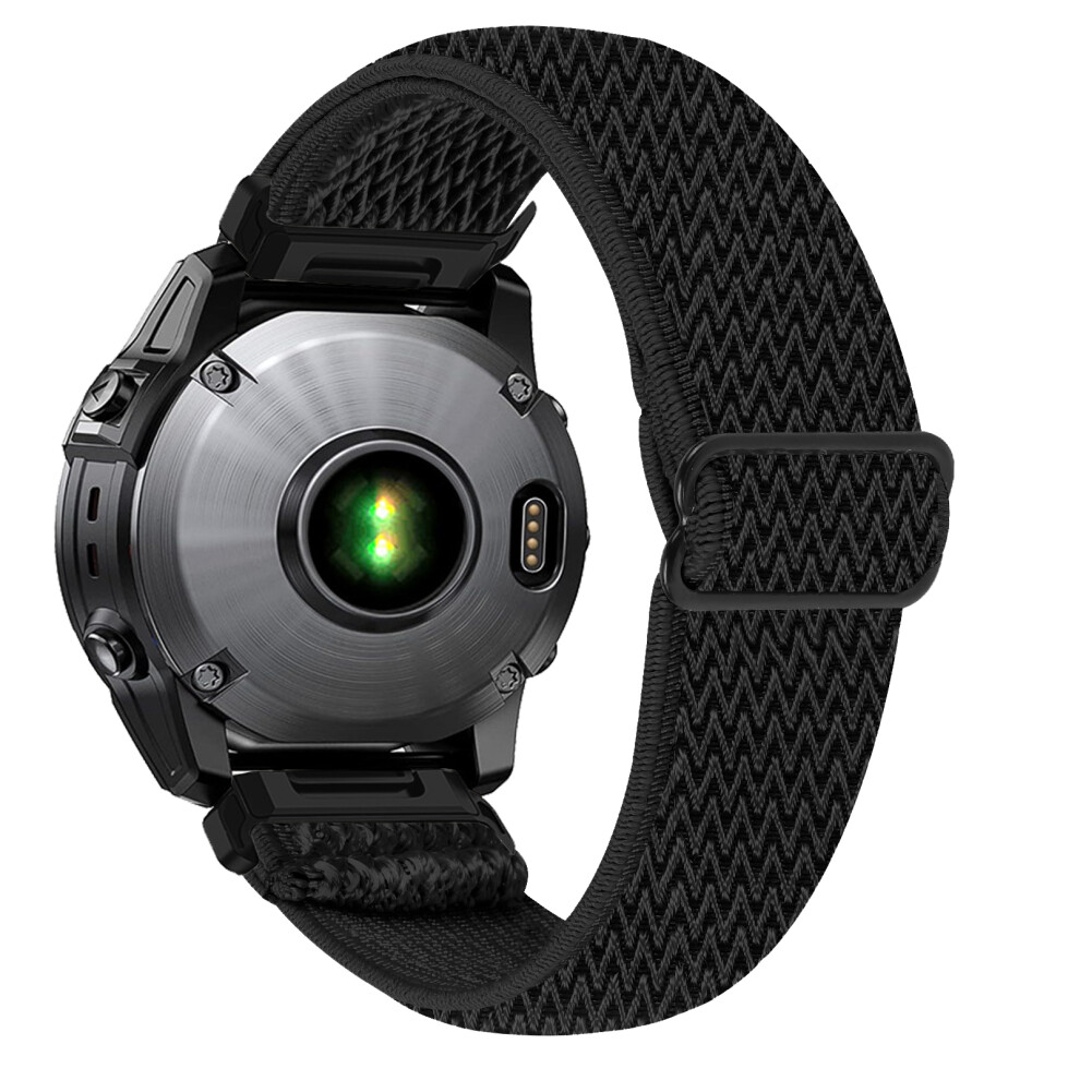 (Black) Watch Strap For Garmin Fenix 7S / 7S Pro / 6S Elastic Nylon Band With Connector Black 6914280431567