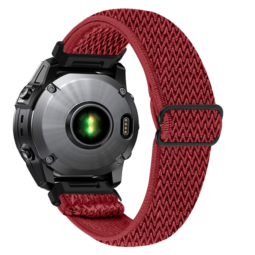 (Red) Watch Strap For Garmin Fenix 7S / 7S Pro / 6S Elastic Nylon Band With Black Connector Black,Red 6914289738339