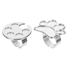 2Pcs Adjustable Silver Nail Art Rings Zinc Alloy Mini Palette Tray