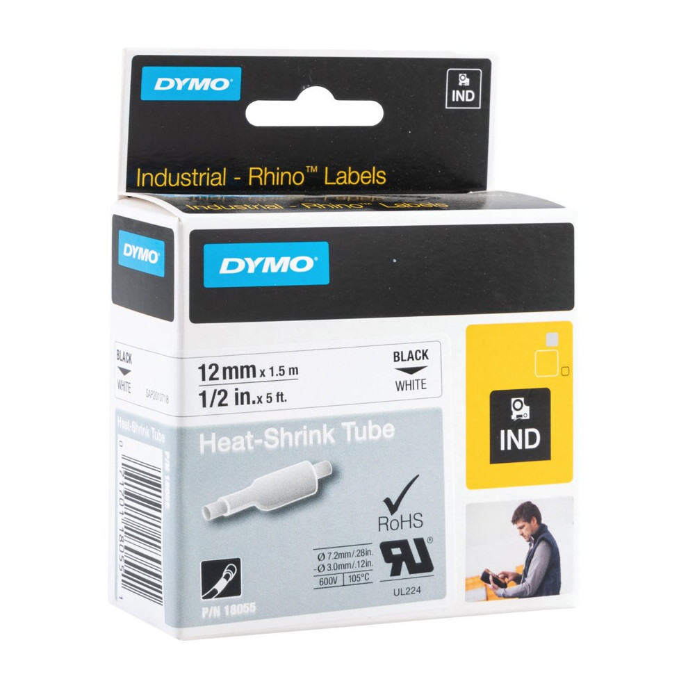 Dymo 18055 Rhino 12mm White heat Shrink Tube - S0718300