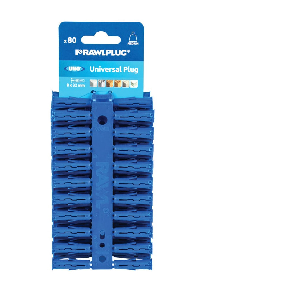 Rawlplug Raw68595 Blue Uno Plugs 8Mm X 32Mm Card Of 80 5010445685958