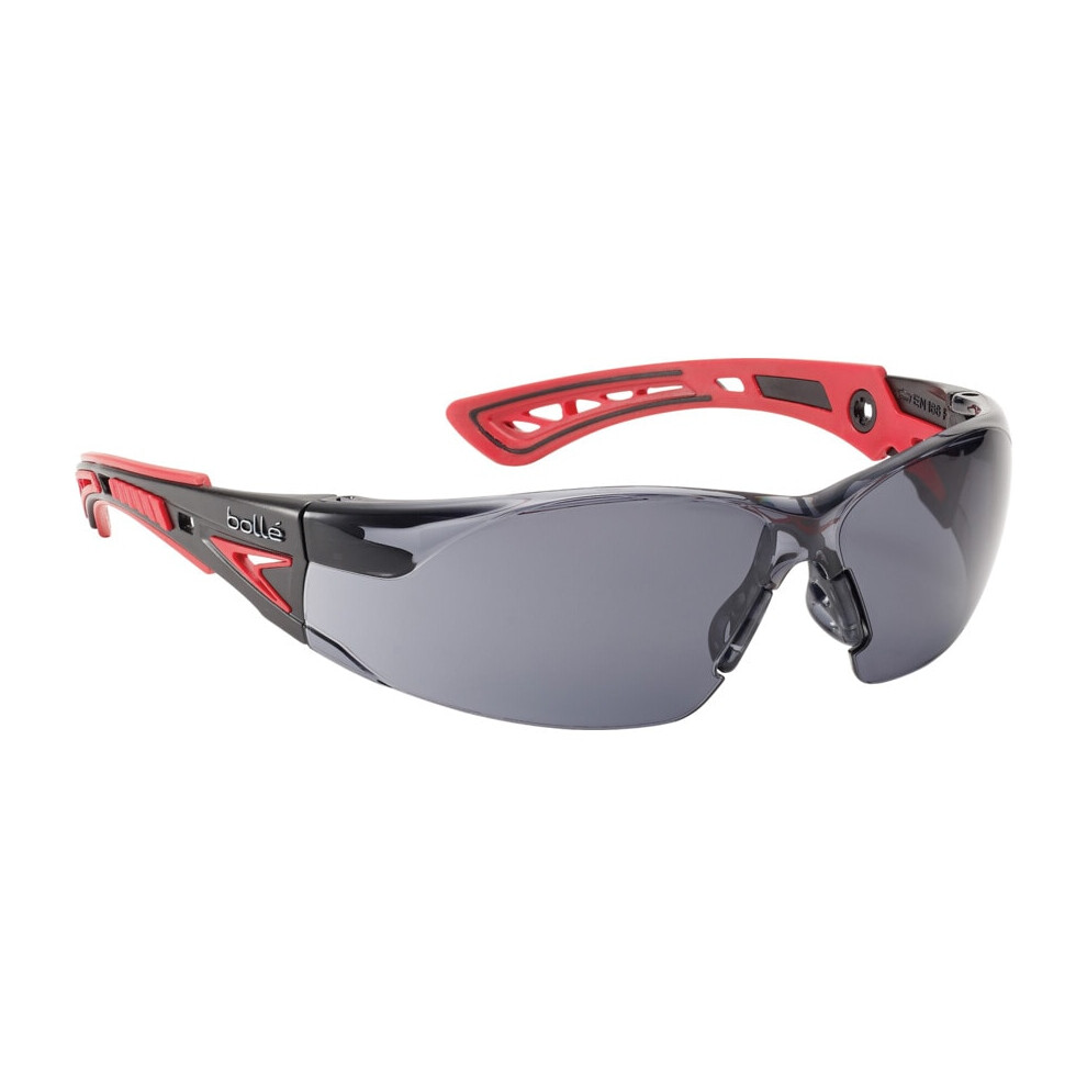 (Without foam & strap kit) Bolle RUSH+ RUSHPPSF Safety Glasses - Red/Black Temples Smoke Lens