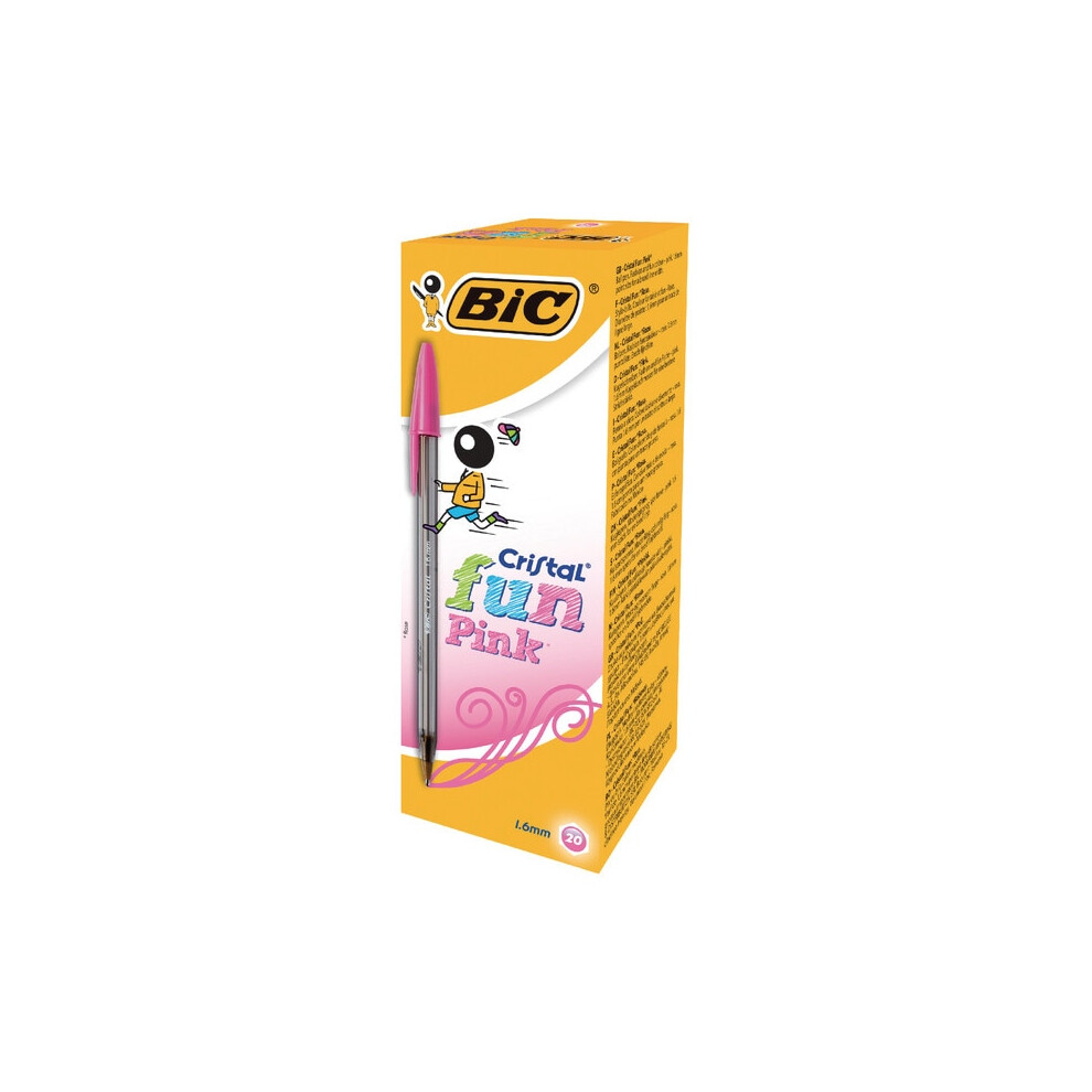 Bic Cristal Fun Ballpoint Pens, Pink Ink Smudge-Proof Writing Pens And Wide Point (1.6Mm), Pack Of 20
