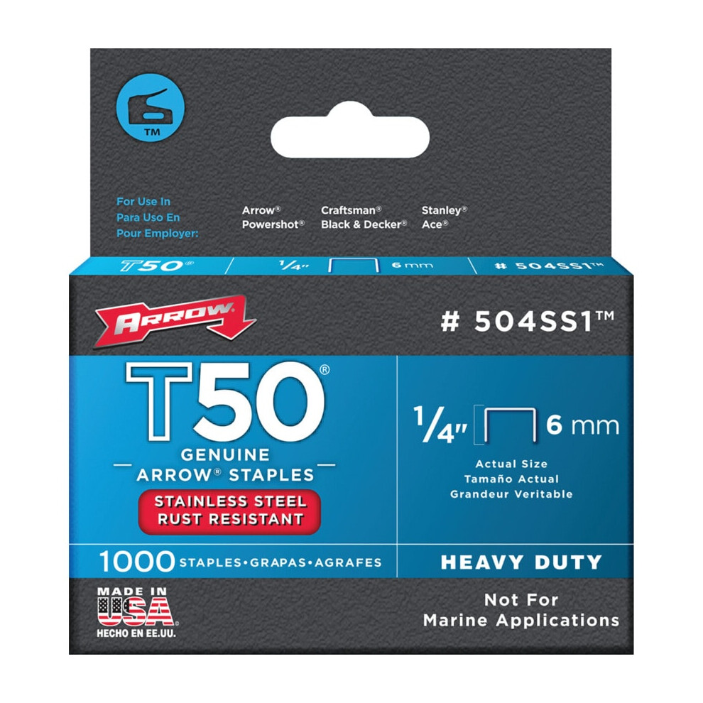 Arrow Fastener Co. .25in. T50 Stainless Steel Staples  504SS1