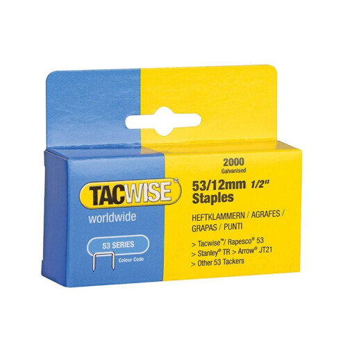 Tacwise 337 53 Light-Duty Staples 12mm (Type JT21 A) Pack 2000
