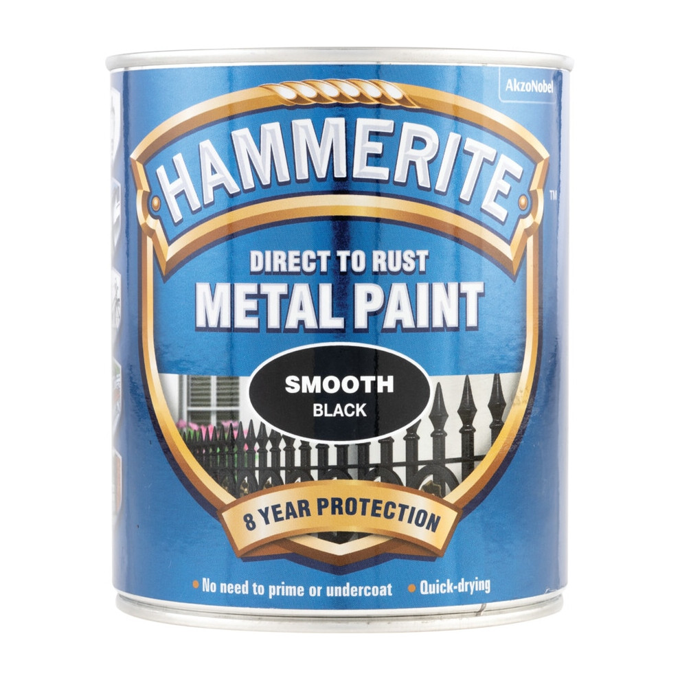 Hammerite SFBL750 Direct to Rust Smooth Finish Metal Paint Black 750ml