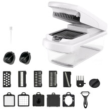18 In 1 Vegetable Cutter With Lid, 7 Blades Mandoline Chopper, Mitten Cleaning Brush Included, White