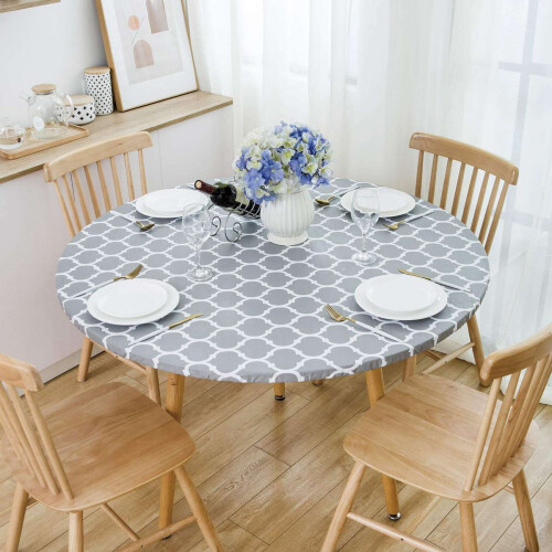 Round Tablecloth with Elastic Edge Waterproof Oil Proof Table Cloth 2