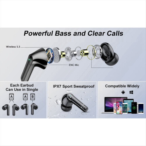 Wireless Earphones Bluetooth 5.3 Earphones Type-C Fast Charging Case 1