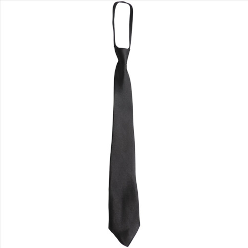 Men Solid Black Polyester Zip Up Necktie Smooth Zipper Tie