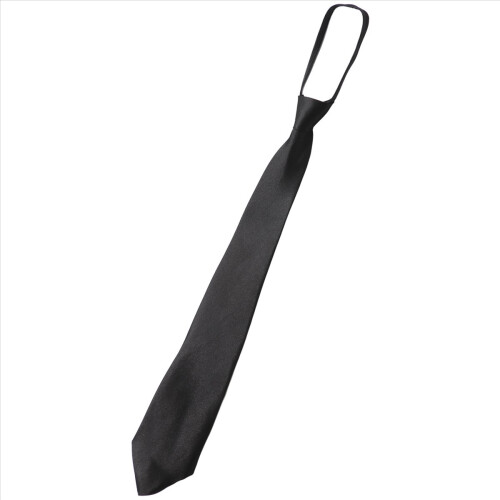 Men Solid Black Polyester Zip Up Necktie Smooth Zipper Tie 2