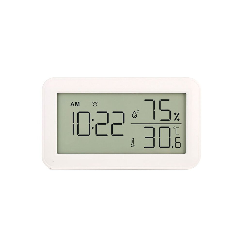 White Thermometer Hygrometer Indoor With Alarm Clock, Lcd Digital (White)