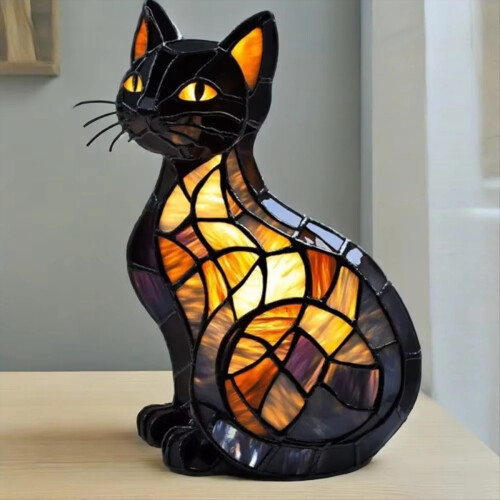 Neu Glasmalerei Katze Lampe Katzen Gefärbt Harz 3D Nette 1