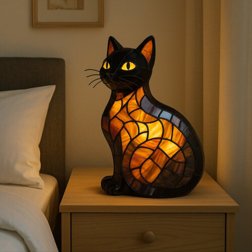 Neu Glasmalerei Katze Lampe Katzen Gefärbt Harz 3D Nette 2