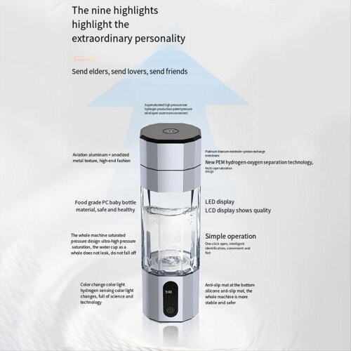 PEM Electrolysis Hydrogen Generator 8000PPB Water Bottle silver white 1