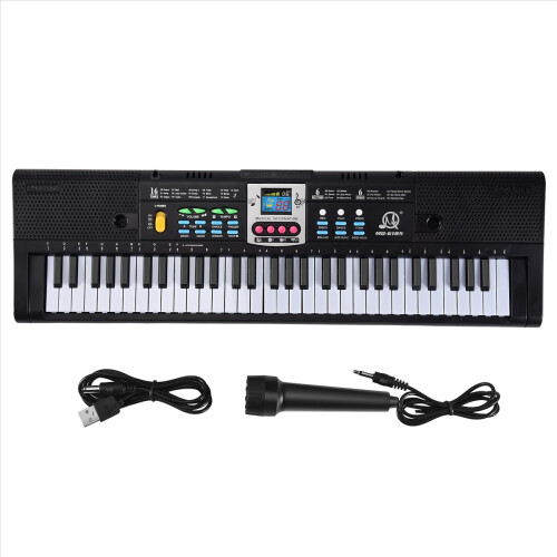 Piano eletrônico de 61 teclas com microfone para crianças iniciantes