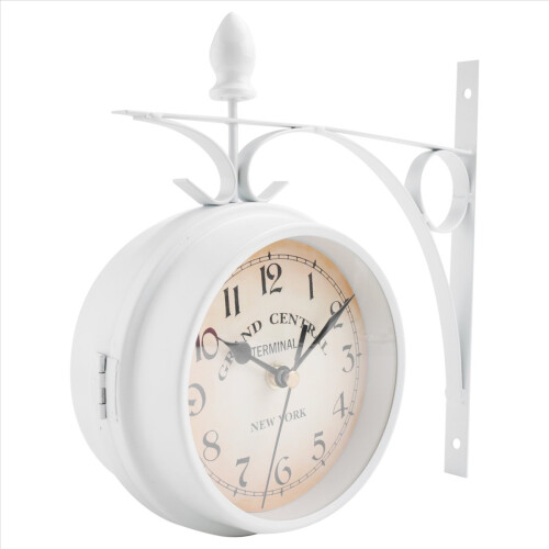 Iron Round Wall Hanging Double Sided Retro Station Clock Home Decor