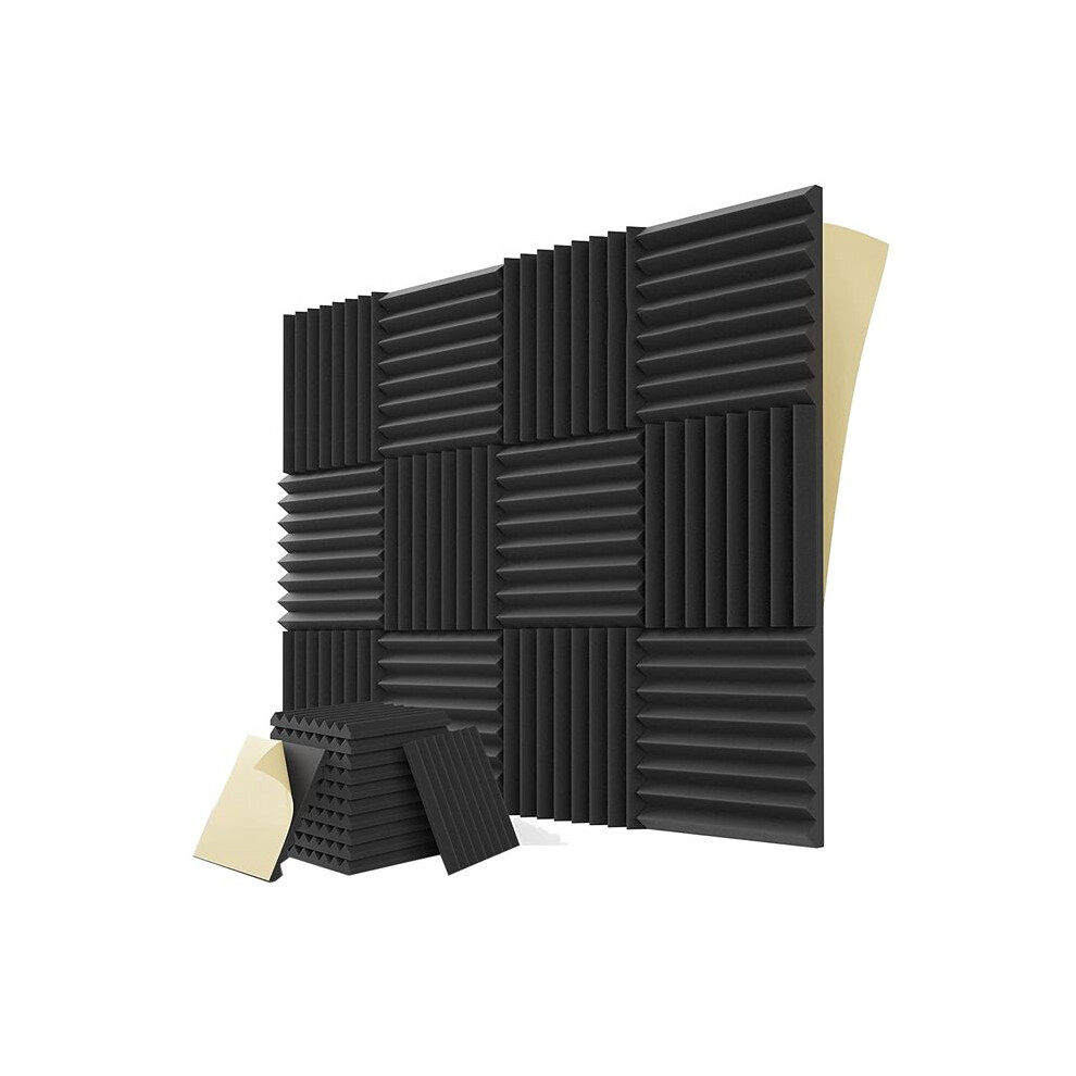 12Pcs Self-Adhesive Acoustic Panels, Foam Panels(Black) Black 4851114141495