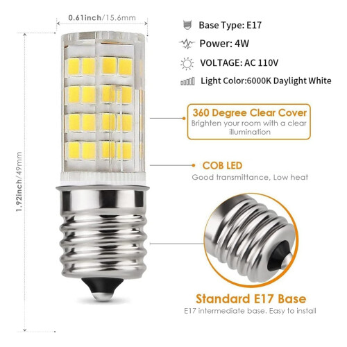 2-pak 4W dæmpbar LED E17 mikrobølgeovnspære 1
