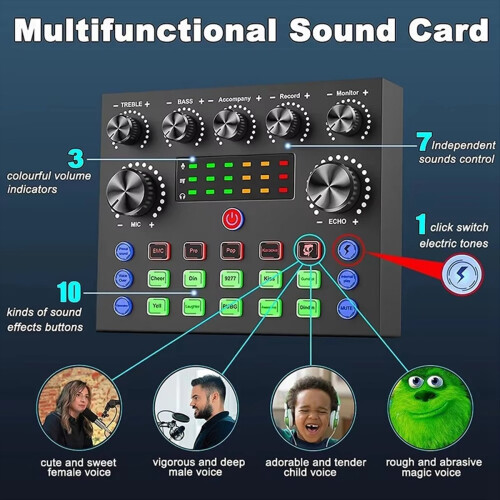 V8S Live Sound Card Podcast Equipment Bundle,with Microphone Set 1