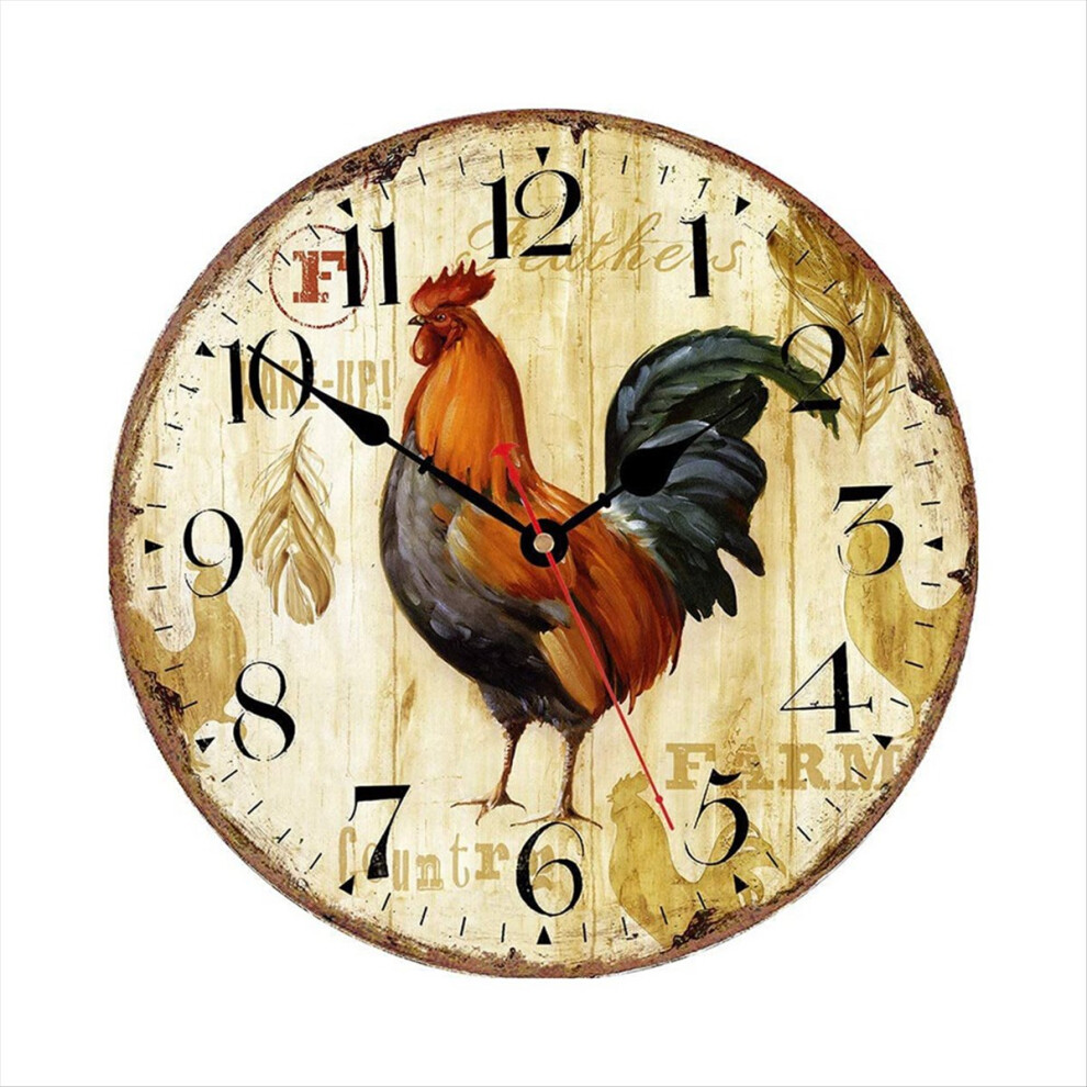 12 Inch Rustic Rooster Silent Non Ticking Wall Clock 4851114149798