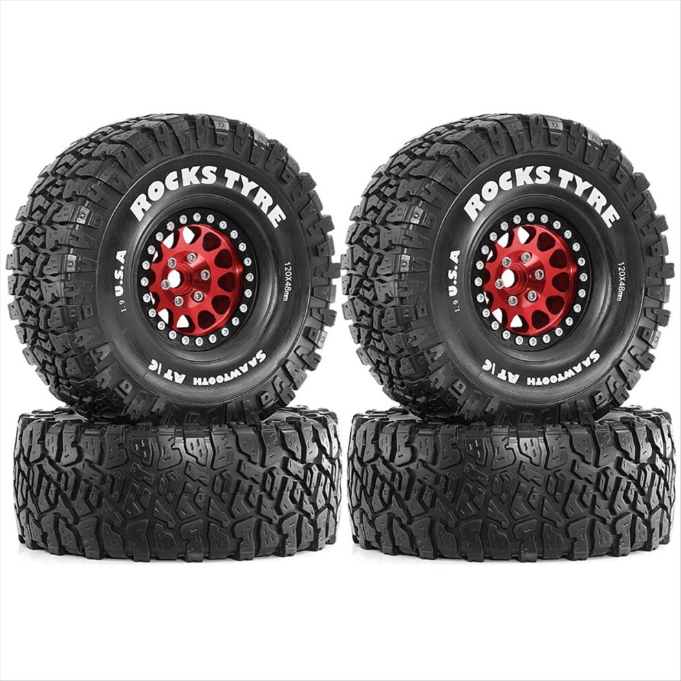 Beadlock Wheel Rim Rubber Tire Set For 1/10 Rc Crawler Car Red 4851114181149