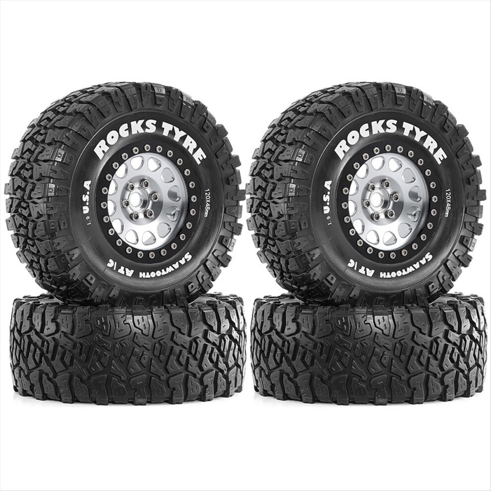Beadlock Wheel Rim Rubber Tire Set For 1/10 Rc Crawler Car Silver 4851114181187