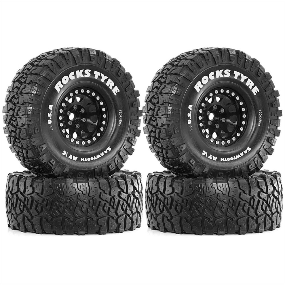 Beadlock Wheel Rim Rubber Tire Set For 1/10 Rc Crawler Car Black 4851114181163