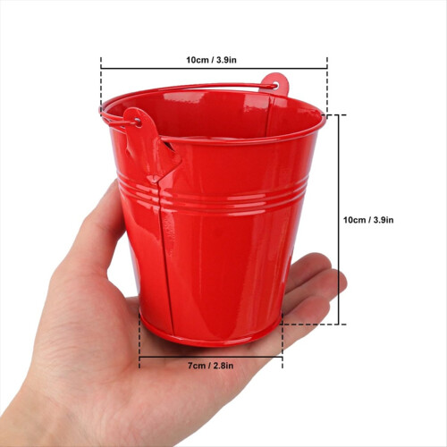Pacote com 20 mini baldes de metal vermelhos 2