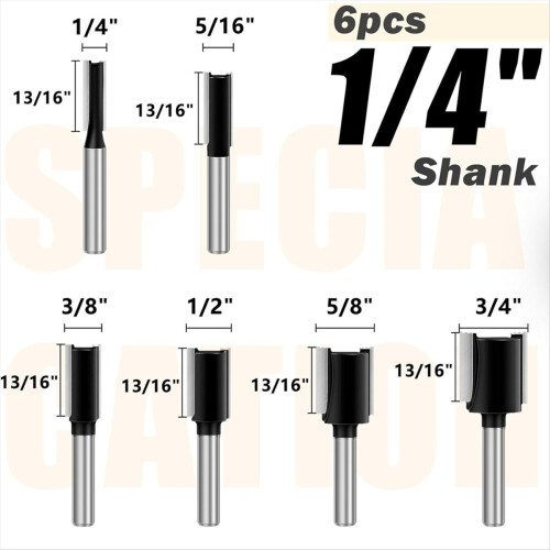 6 Pcs Carbide Tipped Straight Router Bit Set 1