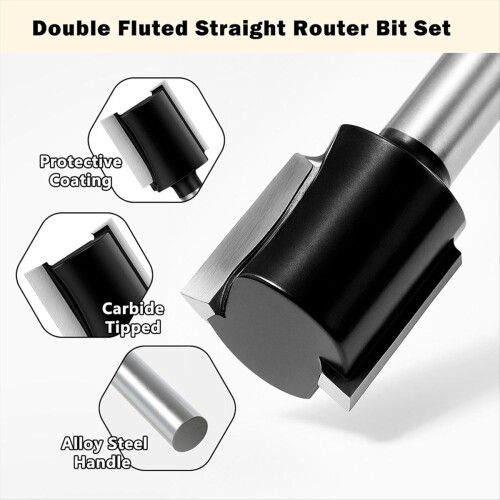 6 Pcs Carbide Tipped Straight Router Bit Set 2