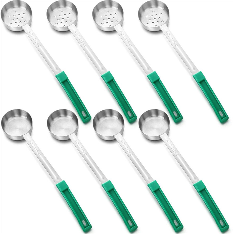 8Pcs Portion Control Spoons Scoops Stainless Steel Ladle 4 Oz Green/Silver