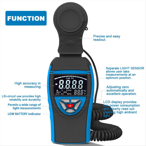 Portable Design Digital Illuminance Meter, Range 1-400,000 Lux 1