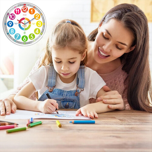 Kids Wall Clock - Non-Ticking, Battery-Operated Time Teaching Clock 2