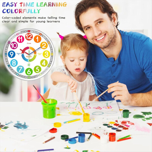 Kids Wall Clock - Non-Ticking, Battery-Operated Time Teaching Clock 1