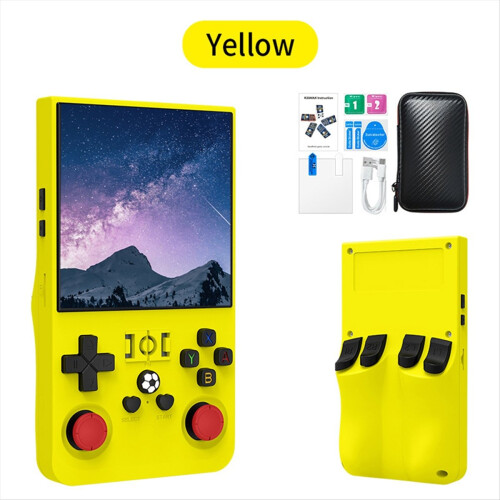 R36MAX Retro Game Console 128GB 4.0 Inch IPS Screen Yellow 1