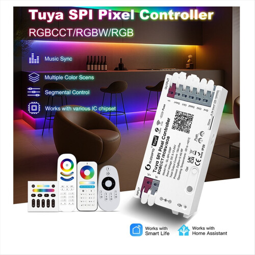 Tuya SPI lysstrimmelcontroller Zigbee+2.4GRF RGBCW 1