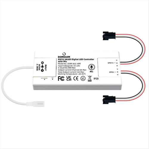 ESP32 WLED lysstrimmelcontroller med mikrofon fungerer