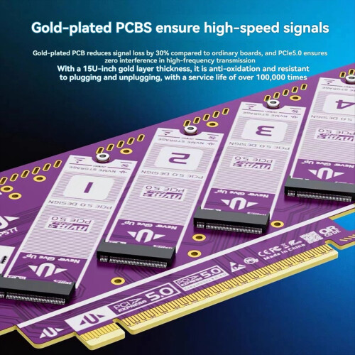 PCIE 5.0 to M.2 NVMe Four-Disk Expansion Card for Win/MacOS/Linux 2